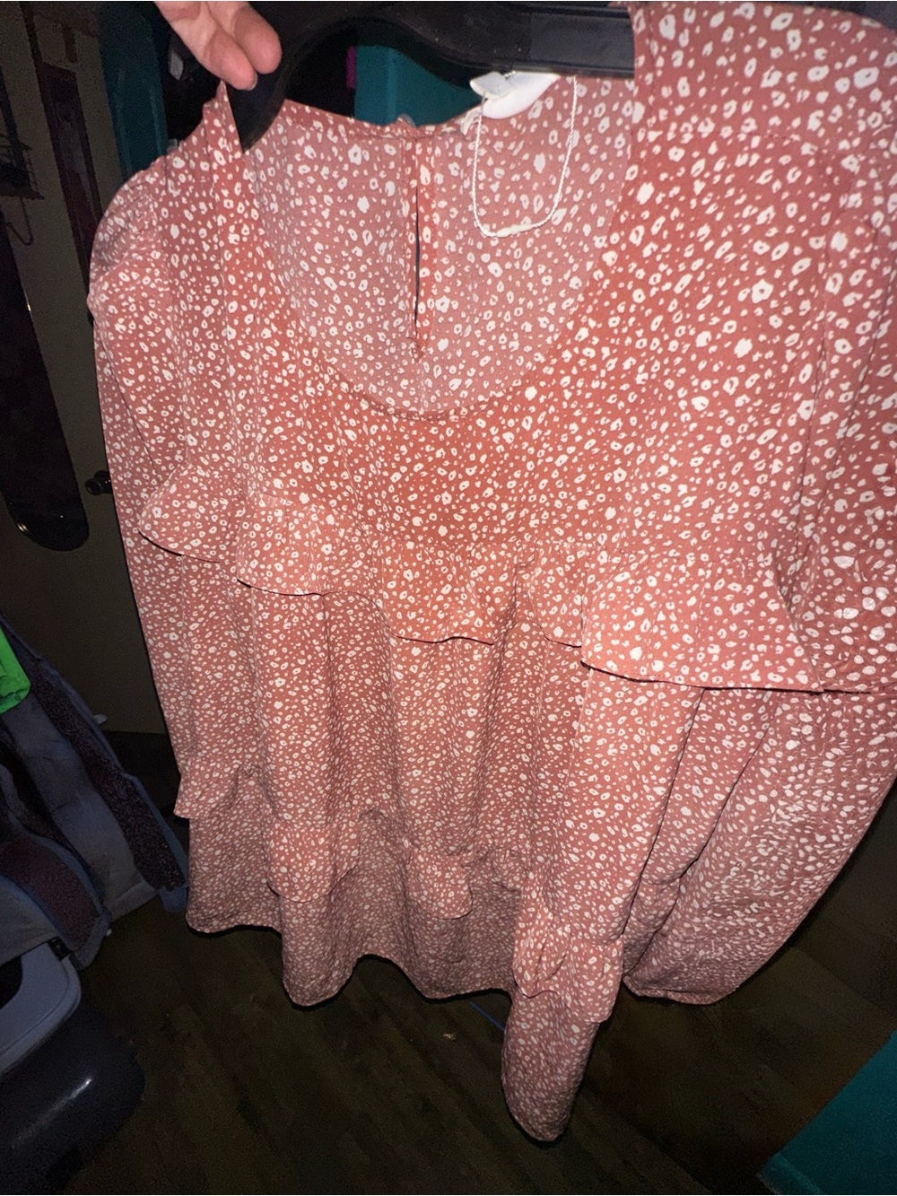 Tiered Dot Print Blouse in Dusty Rose
